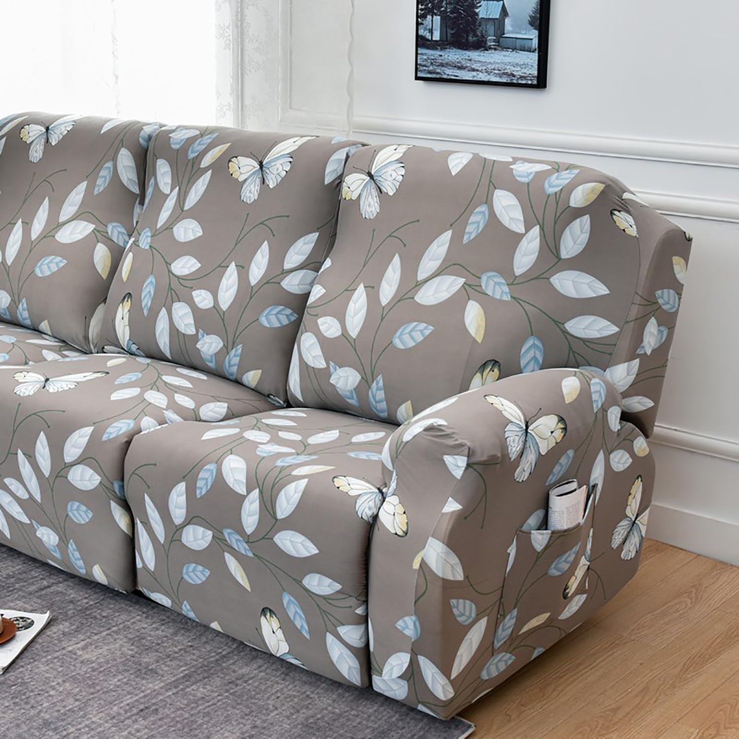 Premium Printed Recliner Sofa Cover : Grey Moroccan