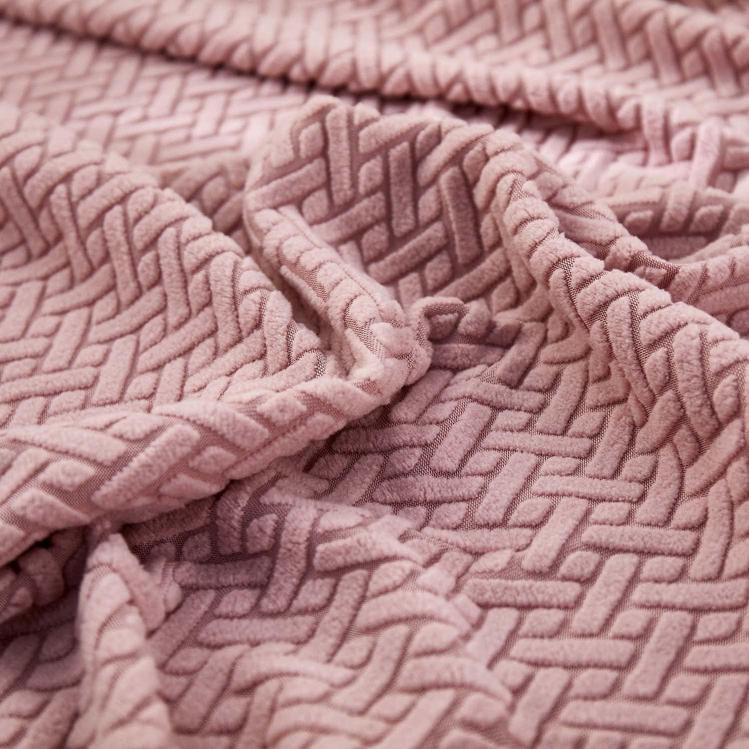 2026 L Shape Polar Fleece Sofa Cover : Pastel Pink
