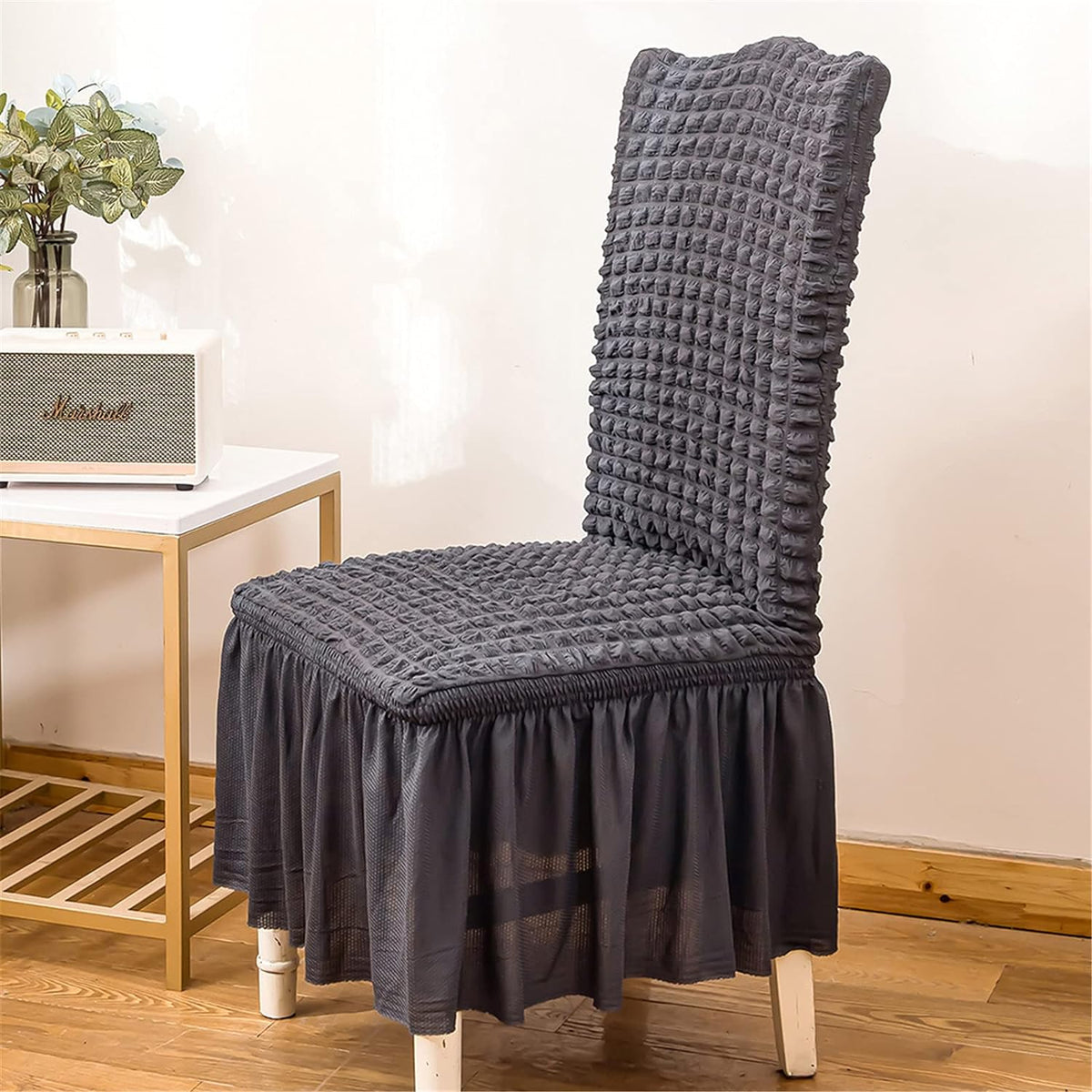 2026 Turkish Bubble Frill Chair Covers : Dark Grey