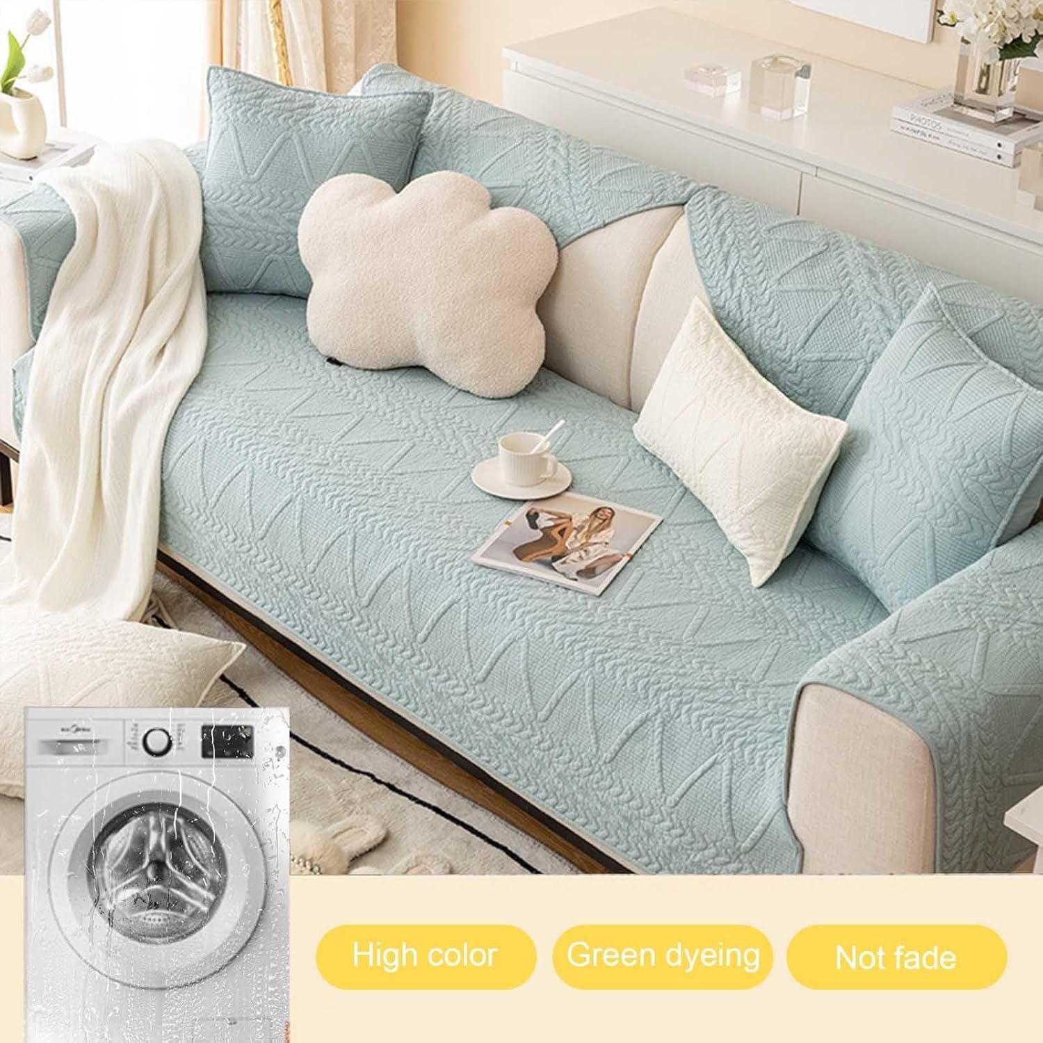 PREMIUM COTTON QUILTED SOFA MAT - POWDER BLUE