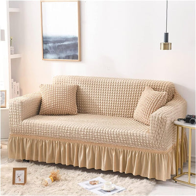 2024 Turkish Bubble Frill Sofa Covers : Beige