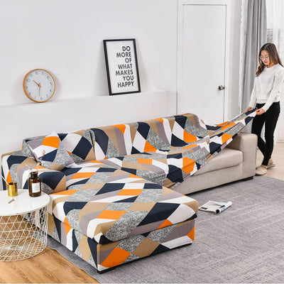 L Shape Sofa Cover - Prism Orange