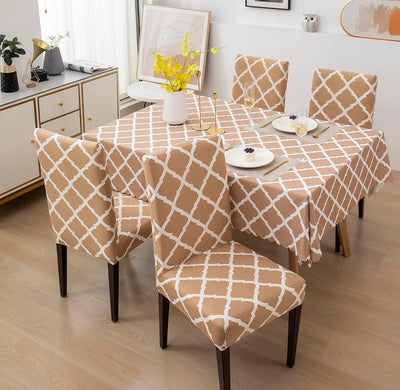 Premium Dining Table & Chair Cover Combo - Diamond Beige