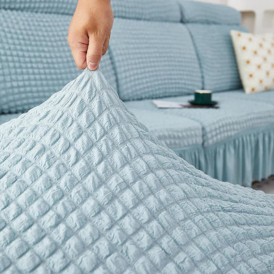 2026 L Shape Turkish Bubble Frill Sofa Covers : Powder Blue