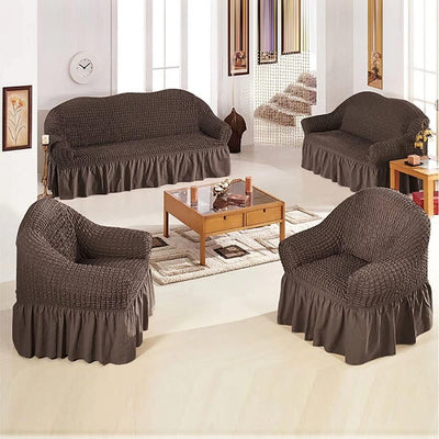 2025 Turkish Bubble Frill Sofa Covers : Coffee
