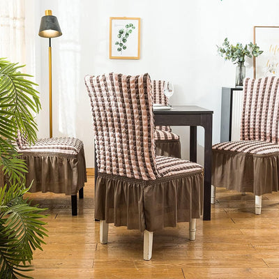 2026 Turkish Bubble Frill Chair Covers : Beige Brown Stripe