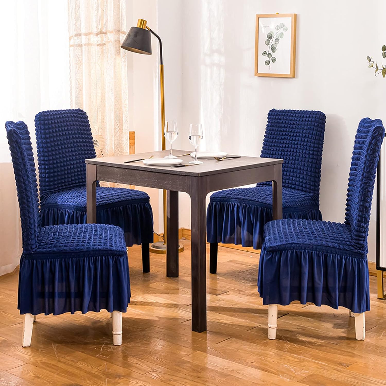 2023 Turkish Bubble Frill Chair Covers : Navy