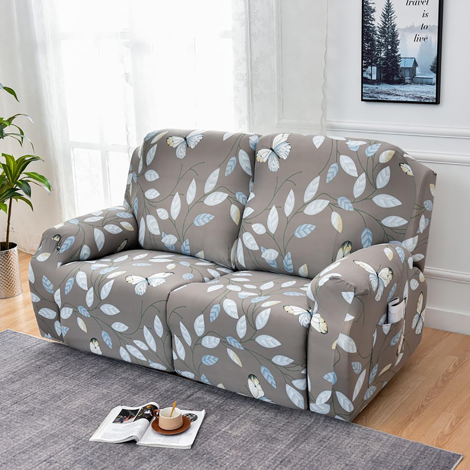 Premium Printed Recliner Sofa Cover : Grey Moroccan