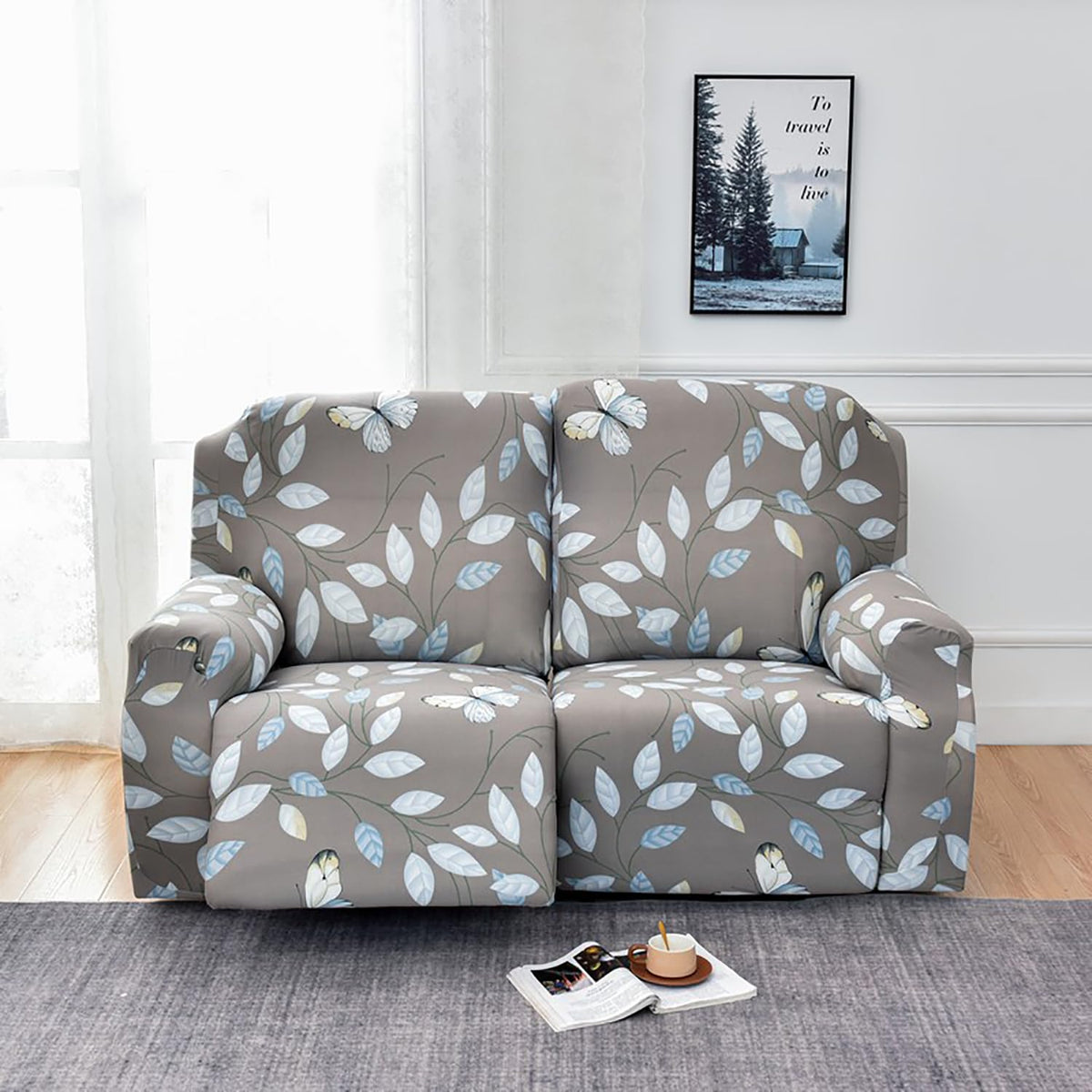 Premium Printed Recliner Sofa Cover : Grey Moroccan