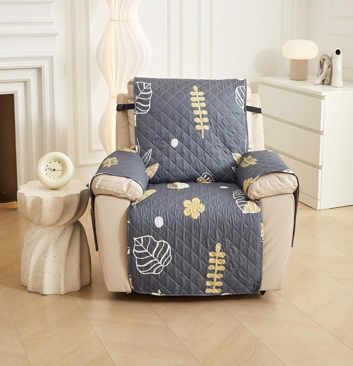 WATERPROOF QUILTED RECLINER COVER  - PAISLEY CHARCOAL 1 SEATER