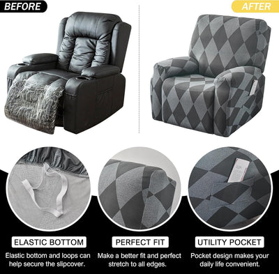 Premium Printed Recliner Sofa Cover : Grey Rittle