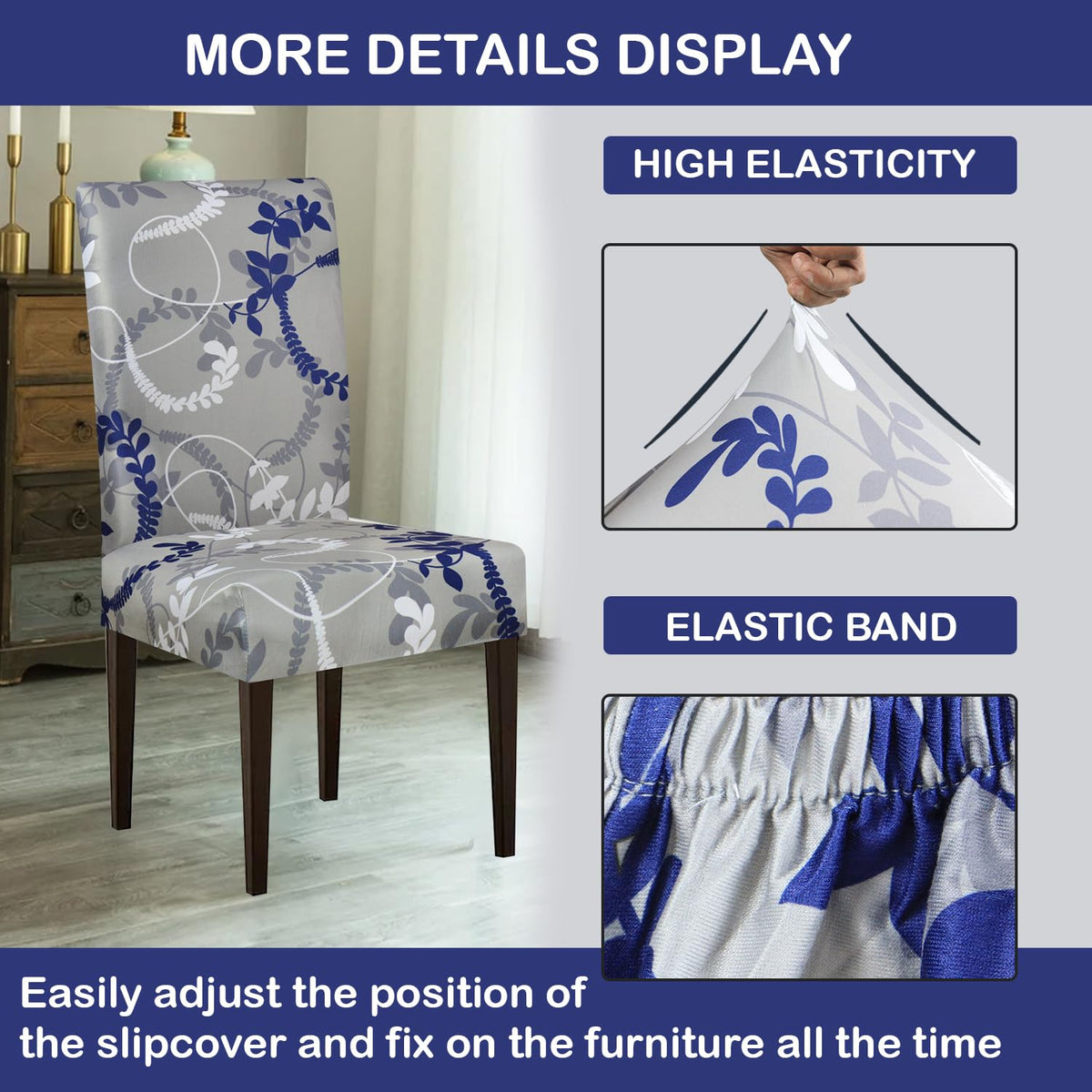 Stretchable Chair Covers, Grey Bloom