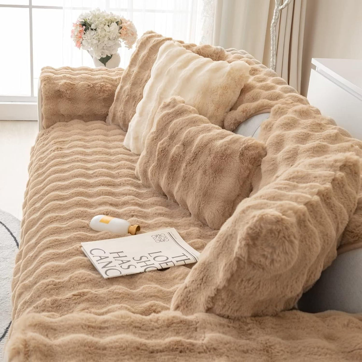 Plush Non Slip Sofa Mat - Camel Brown