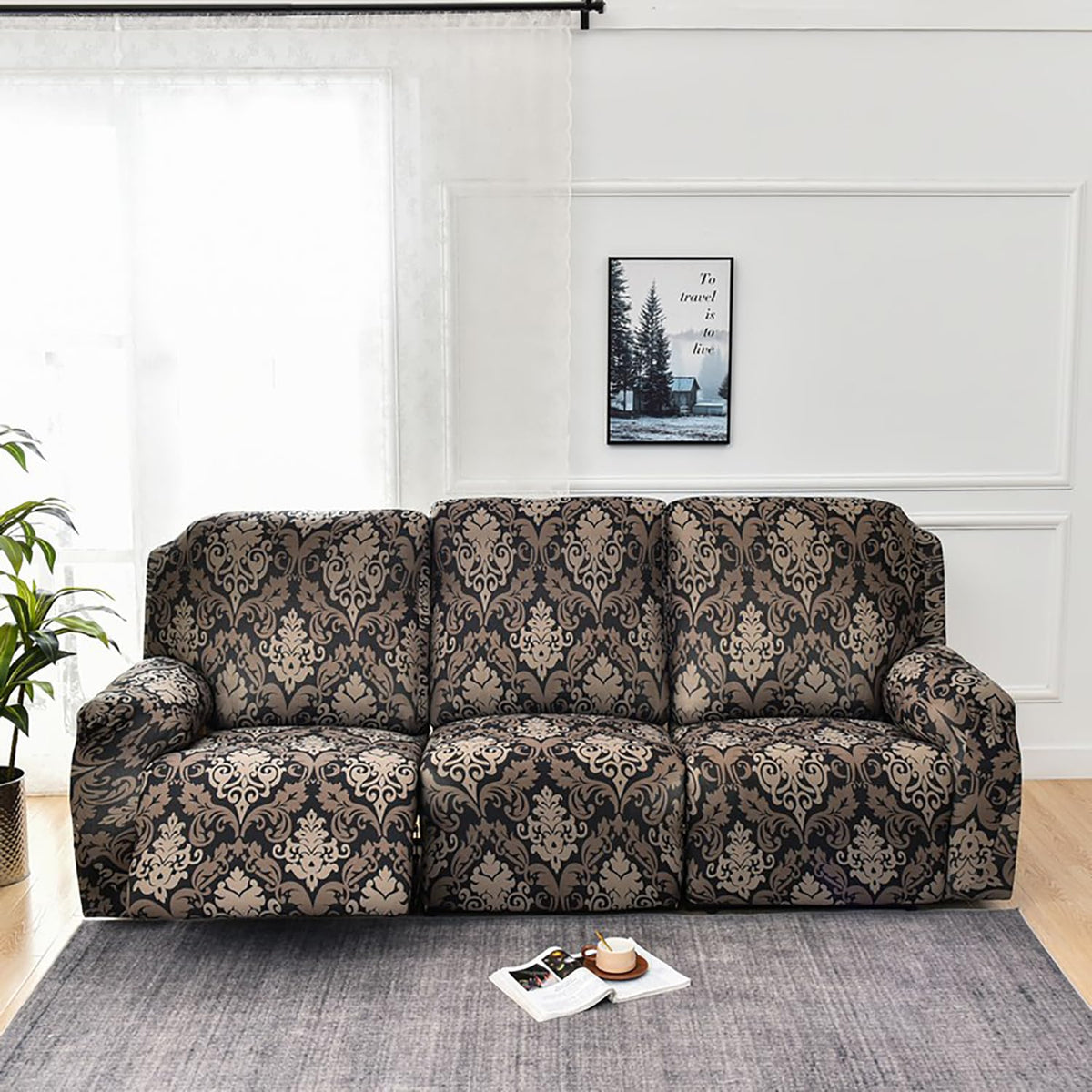 Premium Printed Recliner Sofa Cover : Royal Black