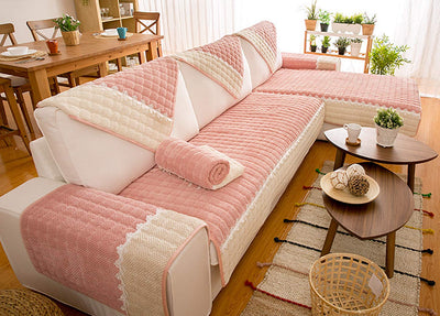 French Corduroy Lace Sofa Mat - Sweet Pink
