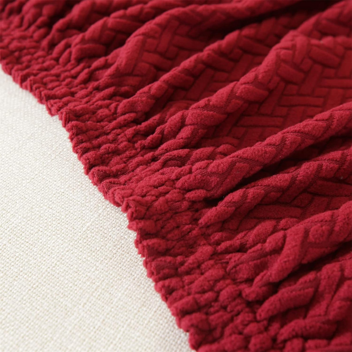 2026 L Shape Polar Fleece Sofa Cover : Maroon