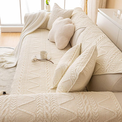 PREMIUM COTTON QUILTED SOFA MAT - OFF WHITE