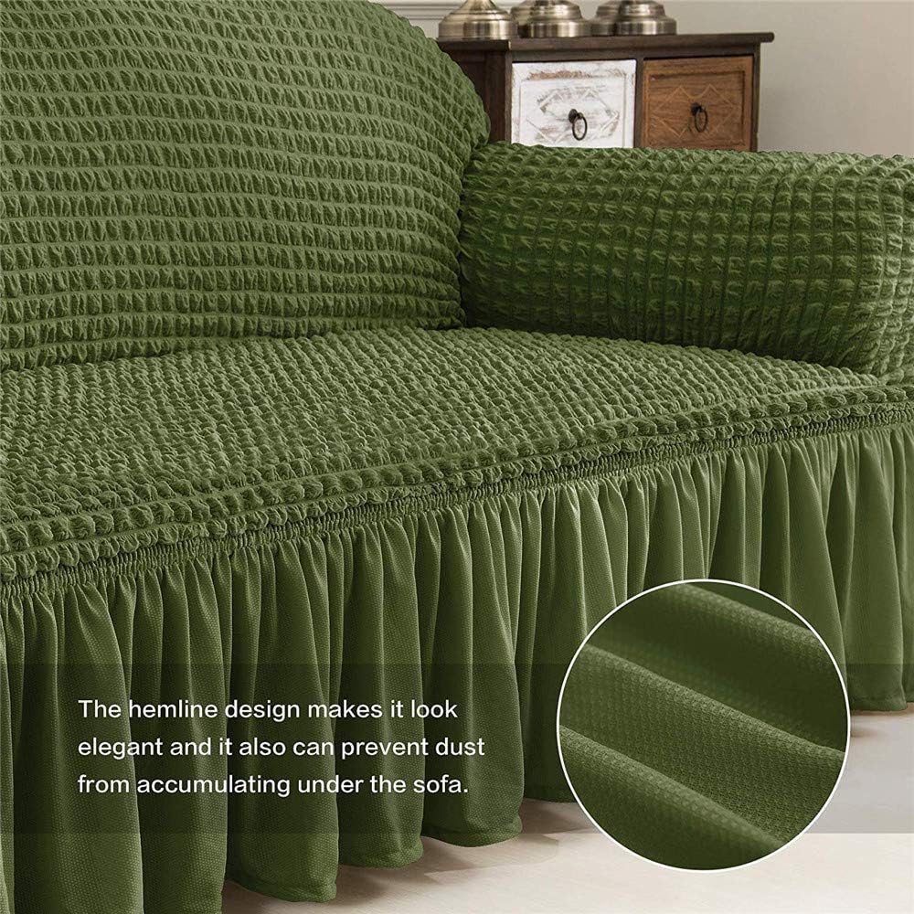 2026 L Shape Turkish Bubble Frill Sofa Covers : Olive