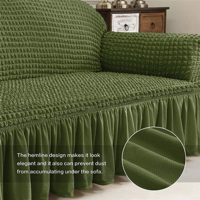 2026 L Shape Turkish Bubble Frill Sofa Covers : Olive