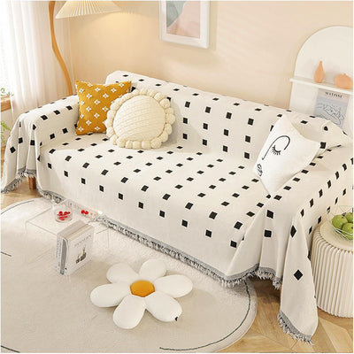 Premium Double Sided Chenille Sofa Covers - Black Mosaic