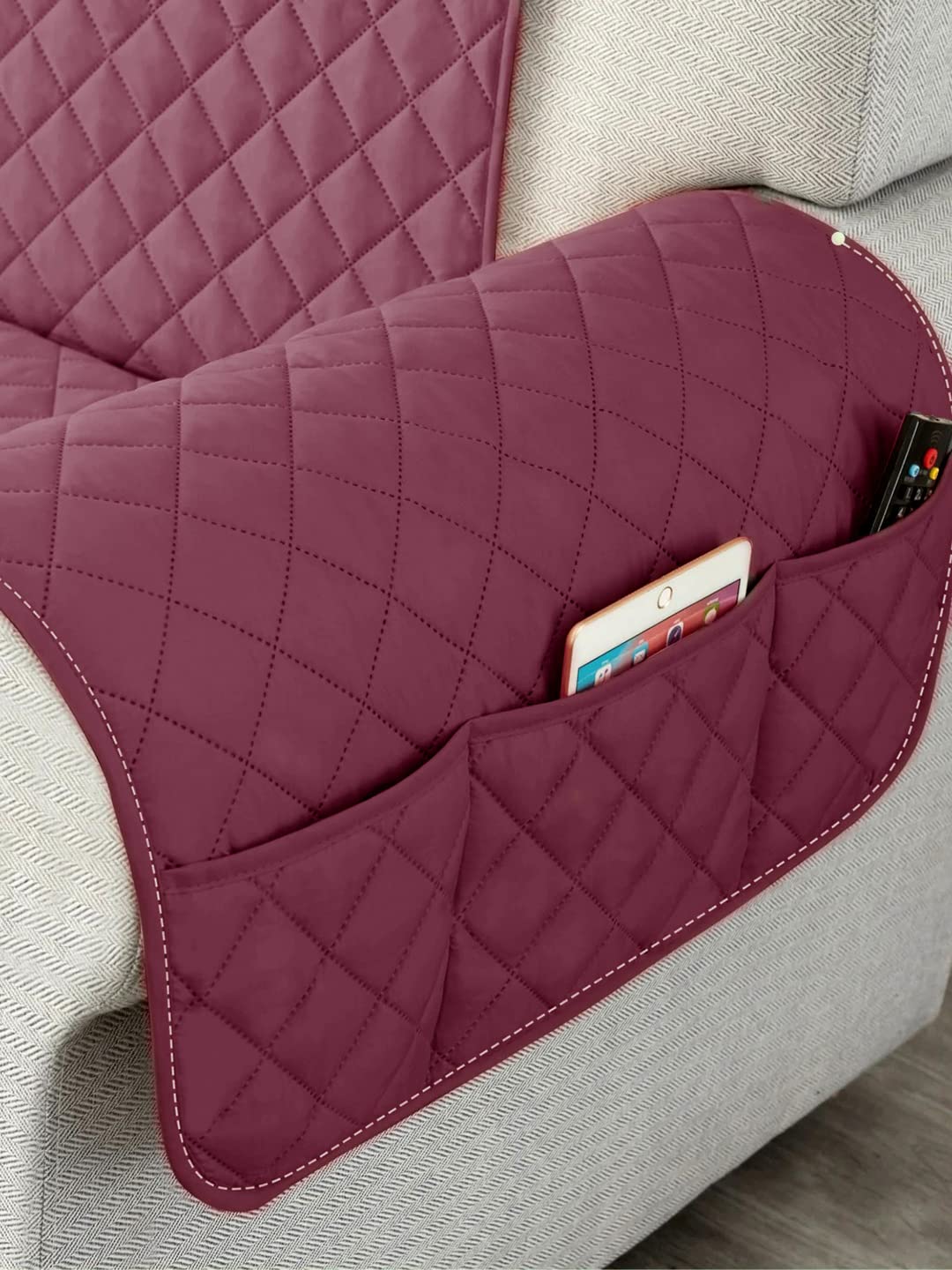 Reversible Quilted Waterproof Sofa Protector - Maroon & Grey