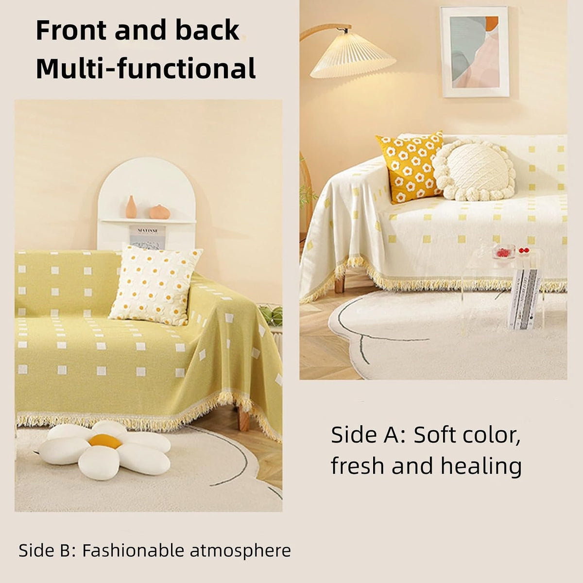 Premium Double Sided Chenille Sofa Covers - Mustard Mosaic