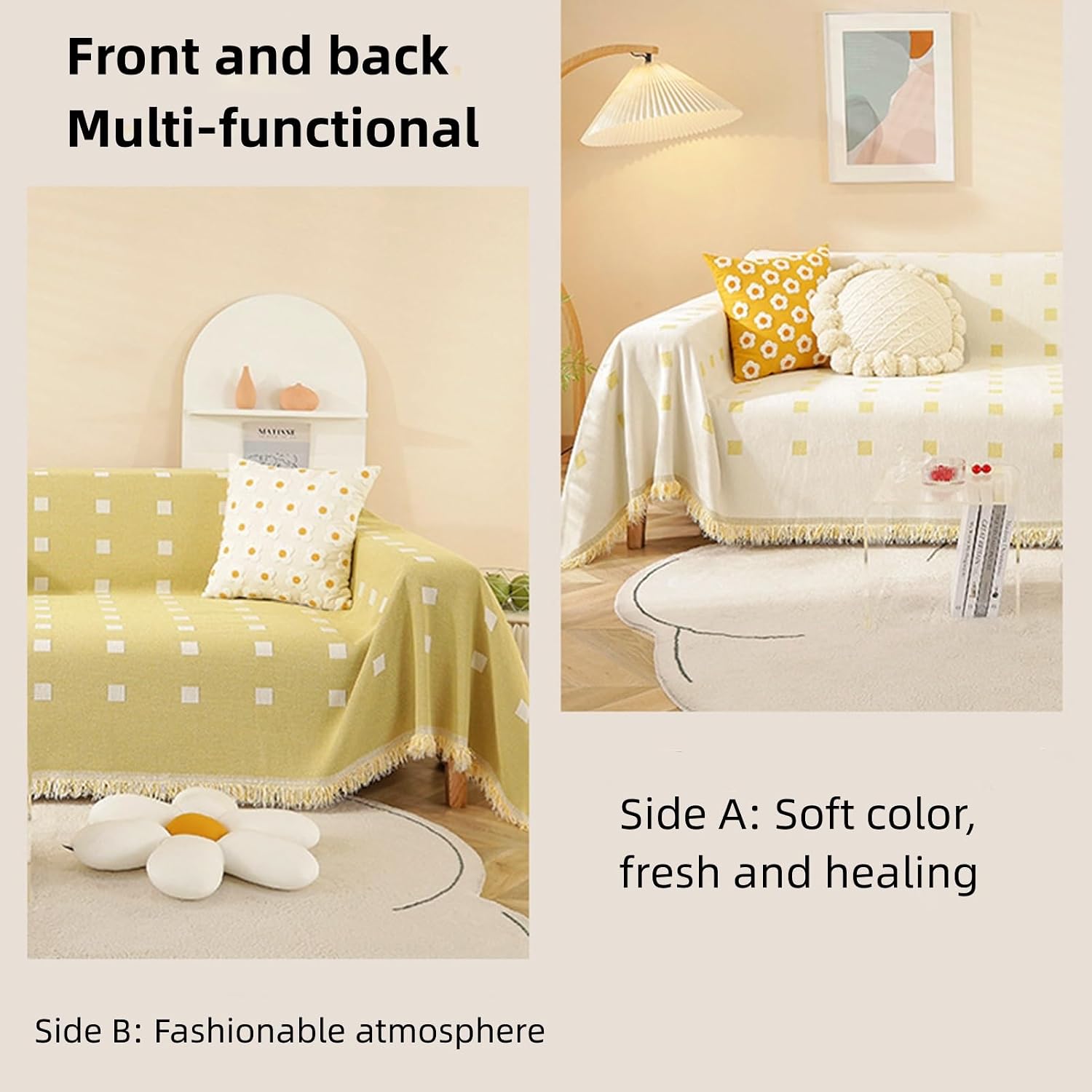Premium Double Sided Chenille Sofa Covers - Mustard Mosaic