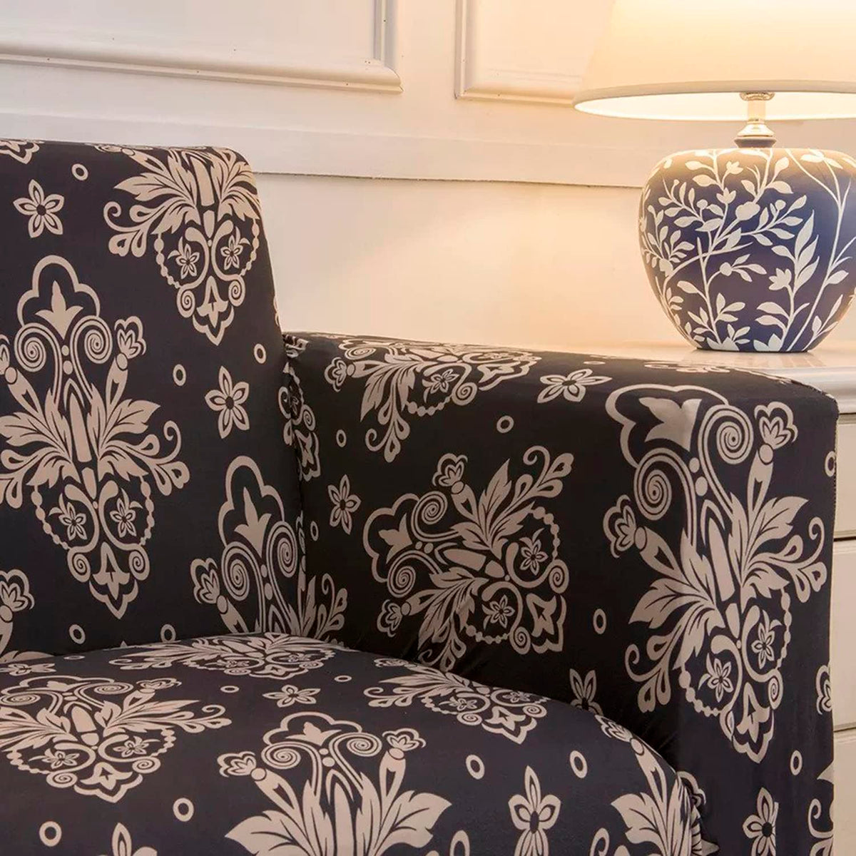 Trendize Exclusive Stretchable Sofa Cover - Black Brocade