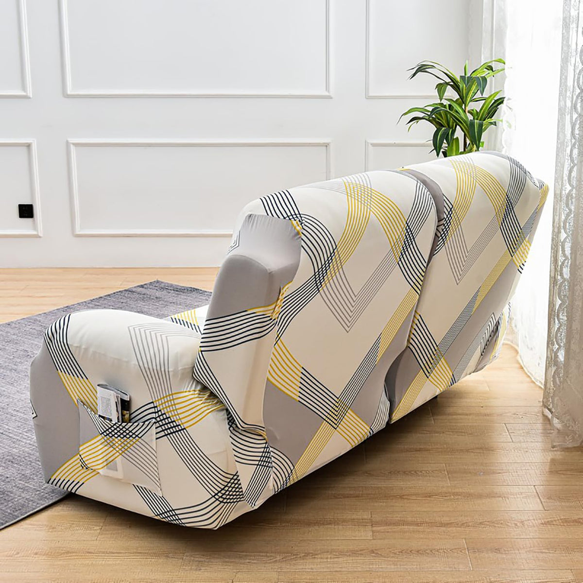 Premium Printed Recliner Sofa Cover : Yellow Curve
