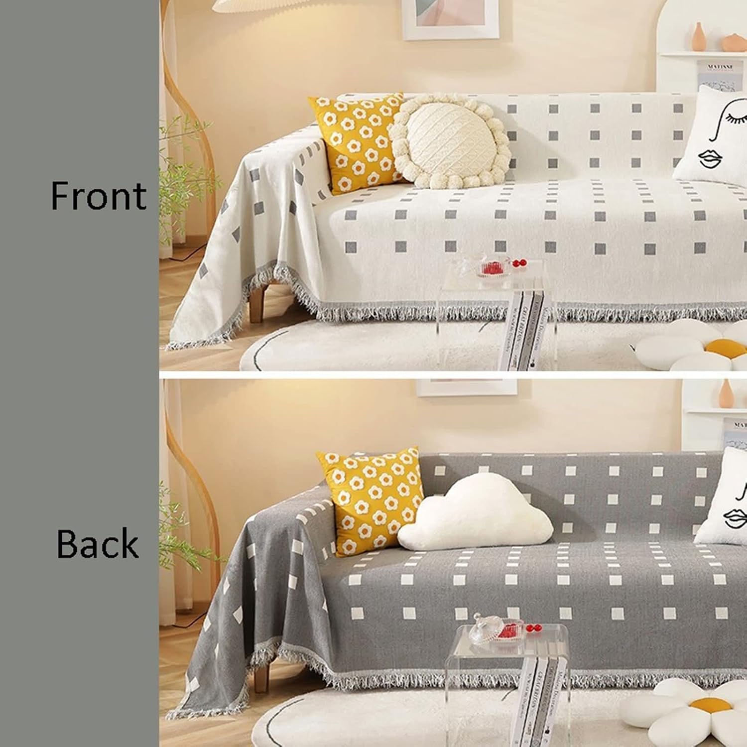 Premium Double Sided Chenille Sofa Covers - Grey Mosaic