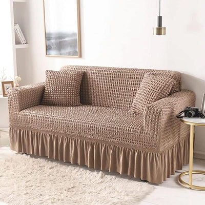 2025 Turkish Bubble Frill Sofa Covers : Light Brown
