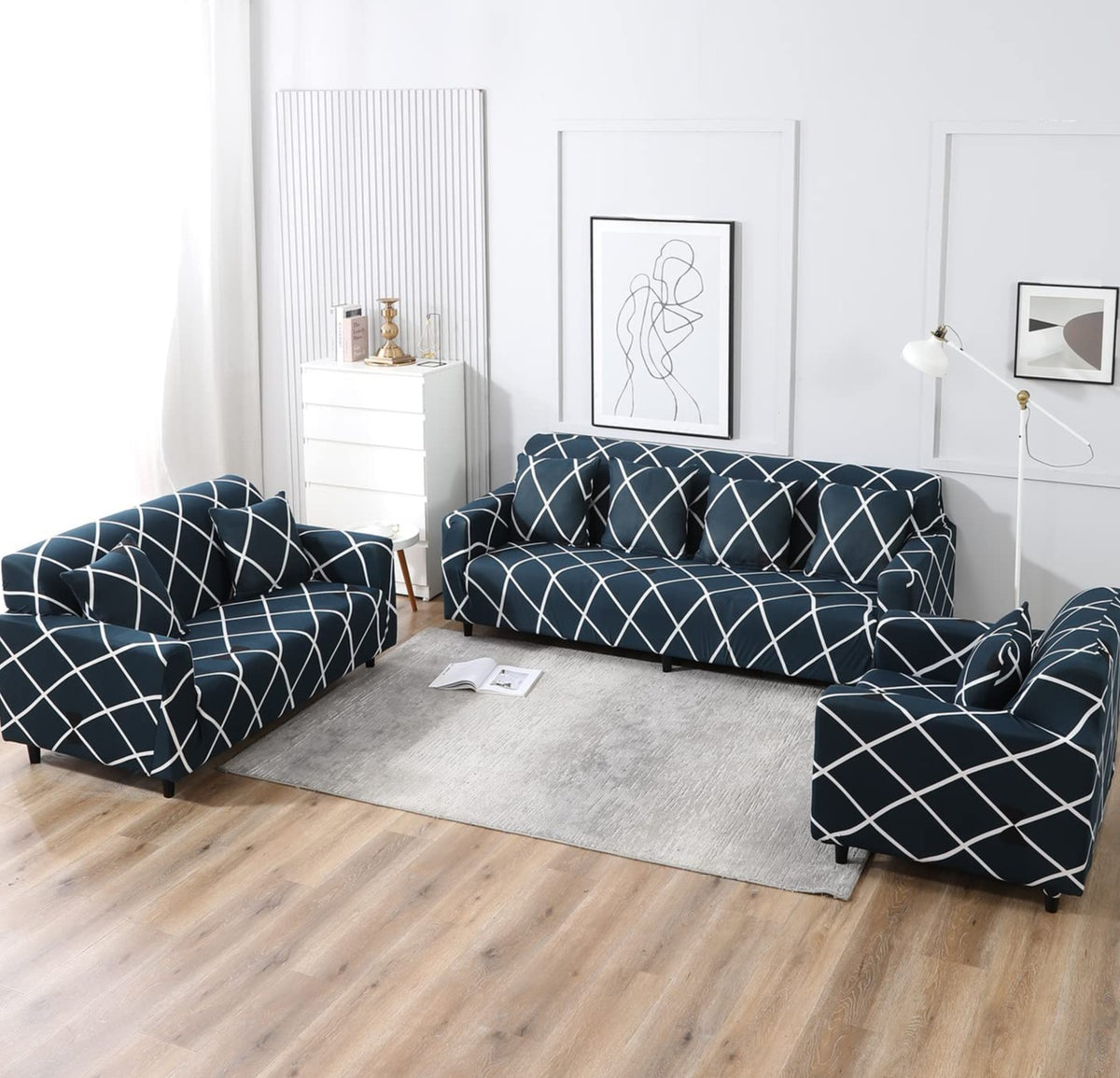 Trendize Exclusive Stretchable Sofa Cover - Cross Blue