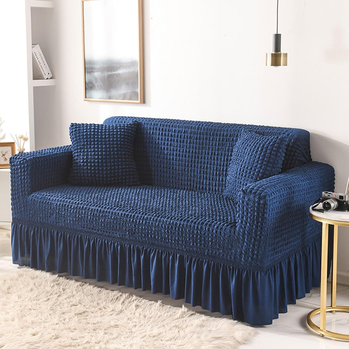 2026 Turkish Bubble Frill Sofa Covers : Navy Blue