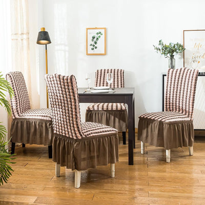 2026 Turkish Bubble Frill Chair Covers : Beige Brown Stripe