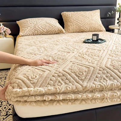 3D Engraved European Fitted Bedsheet - Mocha Mousse