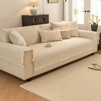 RUFFLE LACE ANTI SKID SOFA MAT - BEIGE