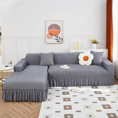 2026 L Shape Turkish Bubble Frill Sofa Covers : Light Grey
