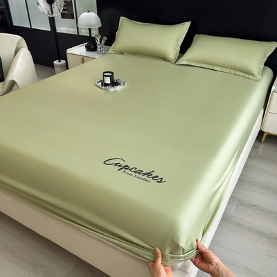 Ice Silk Cooling Fitted Bedsheet with 2-Pillow Covers
