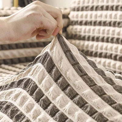 2025 L Shape Turkish Bubble Frill Sofa Covers : Beige Brown Stripe