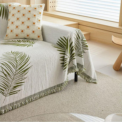 Premium Double Sided Chenille Sofa Covers - Green Leaf