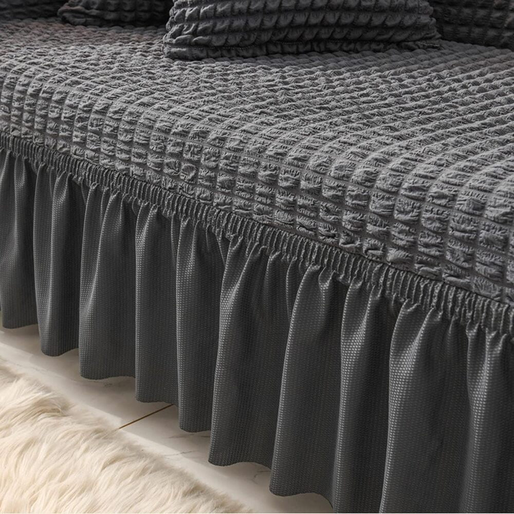 2026 L Shape Turkish Bubble Frill Sofa Covers : Dark Grey