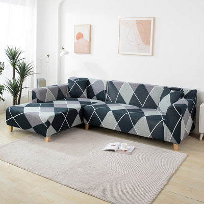 L Shape Sofa Cover - Checkerplaid Blue