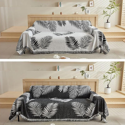 Premium Double Sided Chenille Sofa Covers - Black Leaf