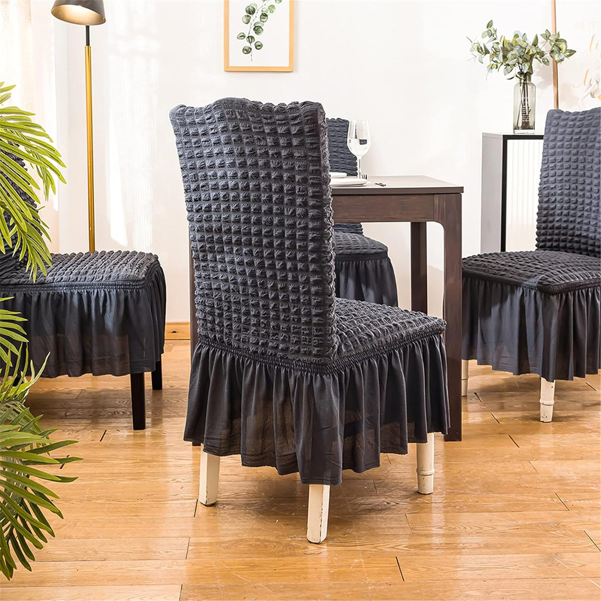 2026 Turkish Bubble Frill Chair Covers : Dark Grey