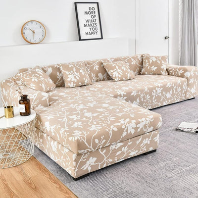 L Shape Sofa Cover - Leafy Beige