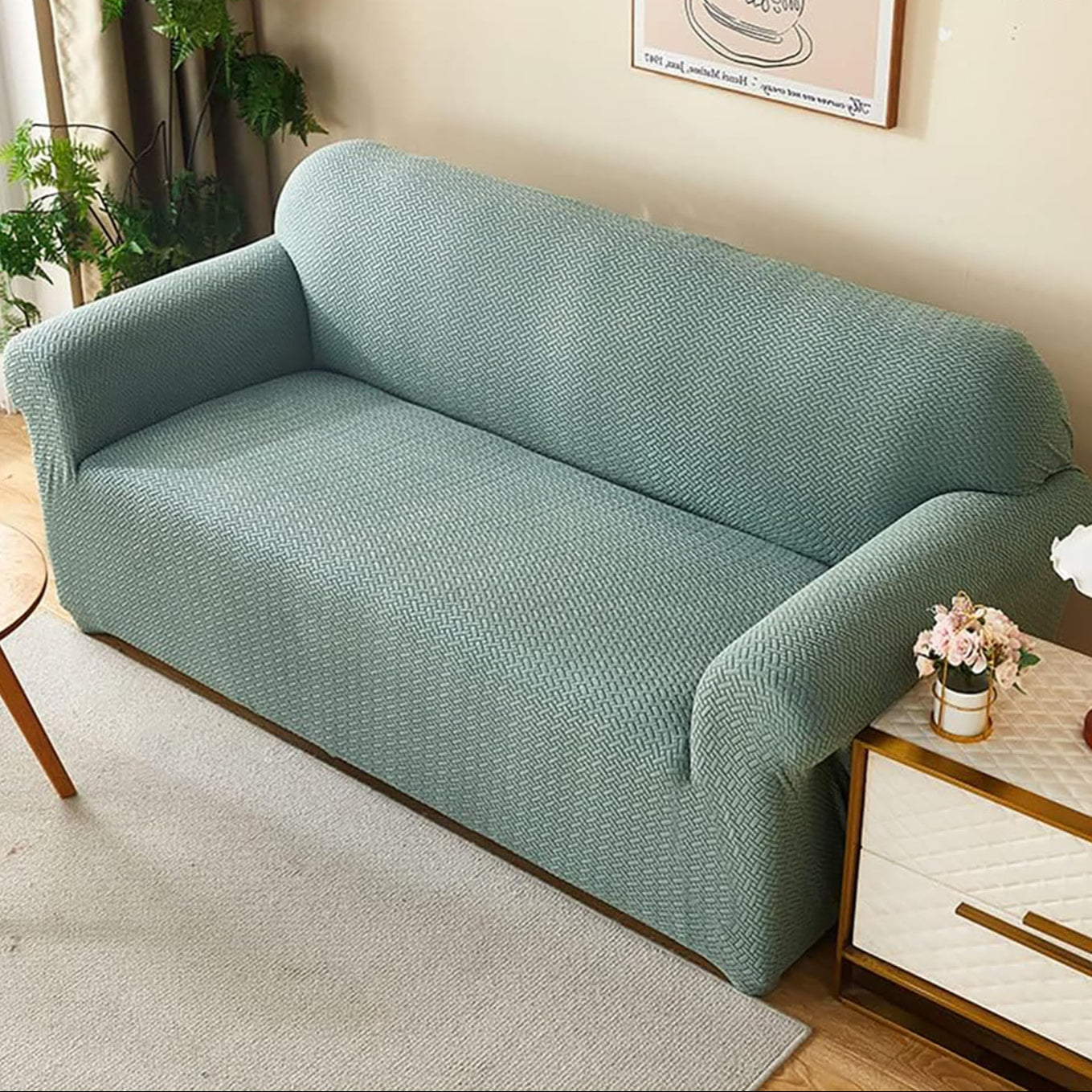 2026 Polar Fleece Sofa Cover : Pastel Green