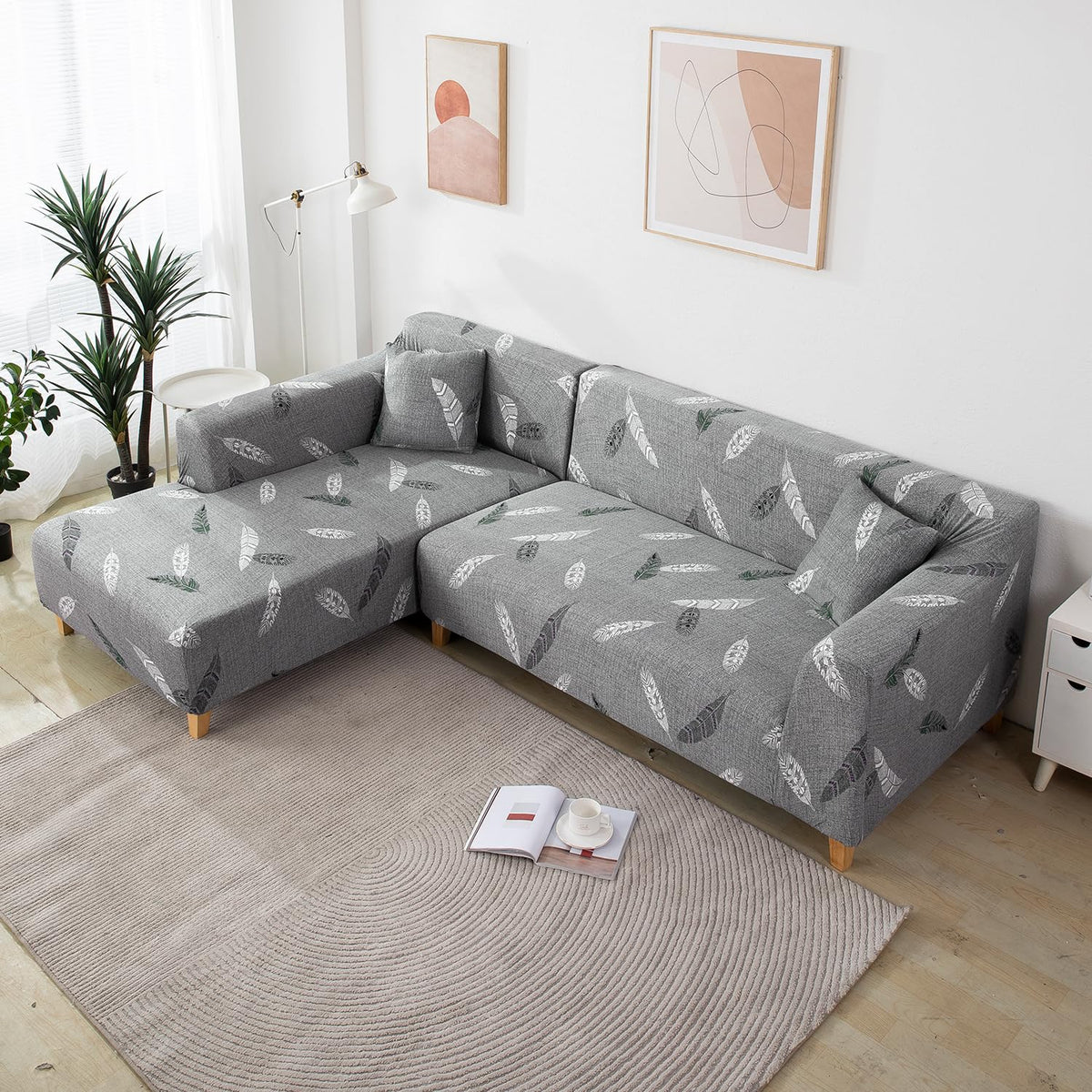 L Shape Sofa Cover - Fern Grey