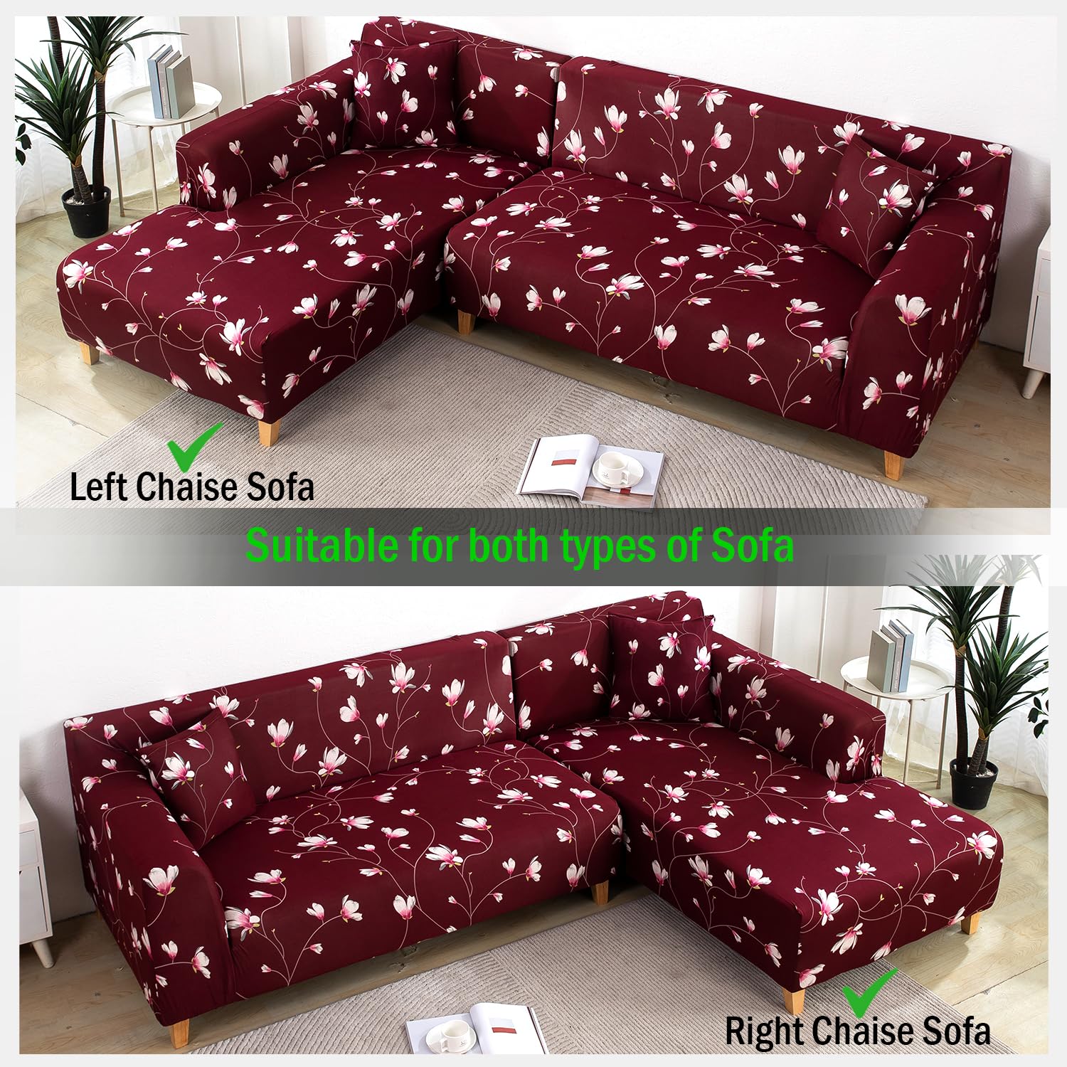 L Shape Sofa Cover - Floral Maroon
