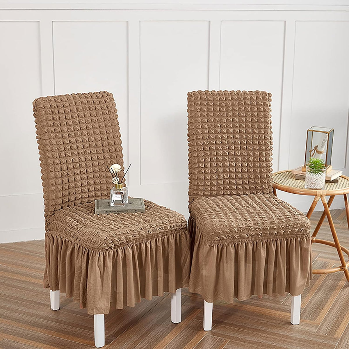 2026 Turkish Bubble Frill Chair Covers : Light Brown