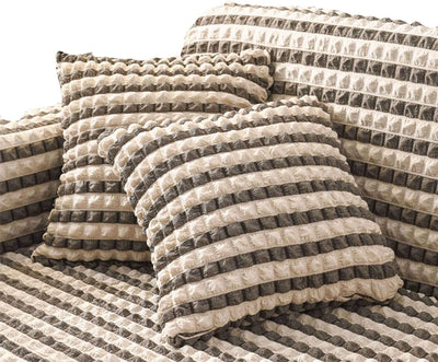 2024 Turkish Bubble Frill Sofa Covers : Beige Brown Stripe